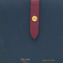 Pre Owned Celine Blue/Burgundy Leather Large Multifunction Strap Wallet