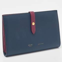 Pre Owned Celine Blue/Burgundy Leather Large Multifunction Strap Wallet