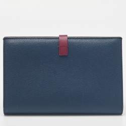 Pre Owned Celine Blue/Burgundy Leather Large Multifunction Strap Wallet