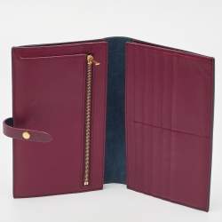 Pre Owned Celine Blue/Burgundy Leather Large Multifunction Strap Wallet
