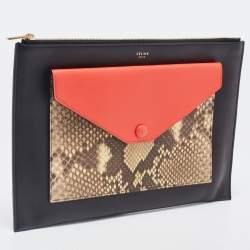 Celine Tri Color Leather and Python Pocket Clutch
