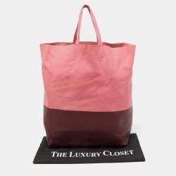 Pre Owned Celine Pink/Burgundy Leather Vertical Cabas Shopper Tote