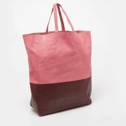 Pre Owned Celine Pink/Burgundy Leather Vertical Cabas Shopper Tote