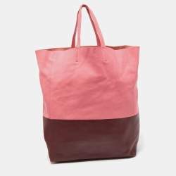 Pre Owned Celine Pink/Burgundy Leather Vertical Cabas Shopper Tote