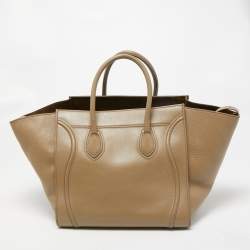 Pre Owned Celine Beige Leather Medium Phantom Luggage Tote 