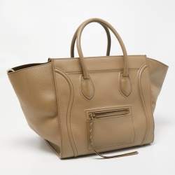 Pre Owned Celine Beige Leather Medium Phantom Luggage Tote 