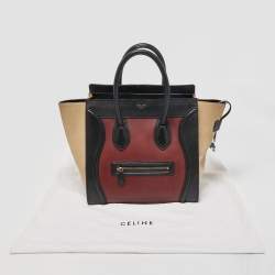 Pre Owned Celine Tri Color Leather and Suede Mini Luggage Tote
