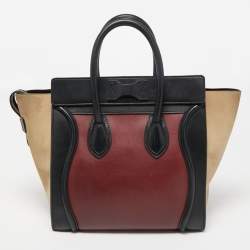 Pre Owned Celine Tri Color Leather and Suede Mini Luggage Tote