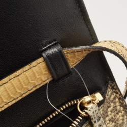 Pre Owned Celine Yellow/Black Lizard and Leather Medium Classic Box Bag