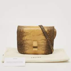 Pre Owned Celine Yellow/Black Lizard and Leather Medium Classic Box Bag