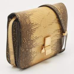 Pre Owned Celine Yellow/Black Lizard and Leather Medium Classic Box Bag