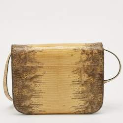 Pre Owned Celine Yellow/Black Lizard and Leather Medium Classic Box Bag