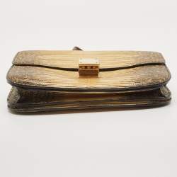 Pre Owned Celine Yellow/Black Lizard and Leather Medium Classic Box Bag