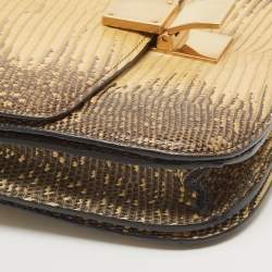 Pre Owned Celine Yellow/Black Lizard and Leather Medium Classic Box Bag