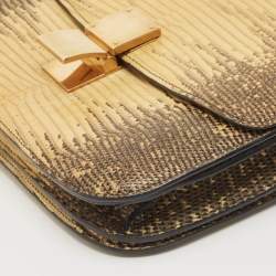 Pre Owned Celine Yellow/Black Lizard and Leather Medium Classic Box Bag