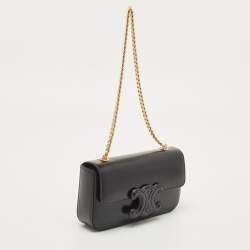 Pre Owned Celine Black Shiny Leather Triomphe Shoulder Bag