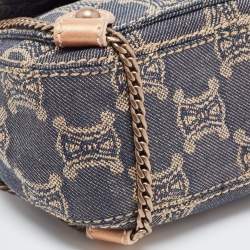 Pre Owned Celine Rose Gold/Blue Macadam Denim and Leather Buckle Flap Hobo