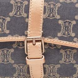 Pre Owned Celine Rose Gold/Blue Macadam Denim and Leather Buckle Flap Hobo