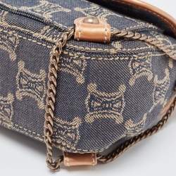 Pre Owned Celine Rose Gold/Blue Macadam Denim and Leather Buckle Flap Hobo