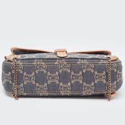 Pre Owned Celine Rose Gold/Blue Macadam Denim and Leather Buckle Flap Hobo