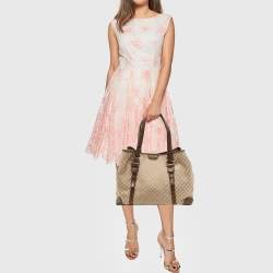 Pre Owned Celine Beige/Brown Macadam Canvas And Croc Embossed Tote