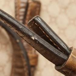 Pre Owned Celine Beige/Brown Macadam Canvas And Croc Embossed Tote