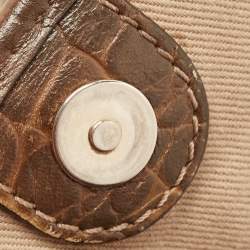 Pre Owned Celine Beige/Brown Macadam Canvas And Croc Embossed Tote