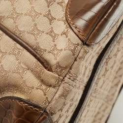 Pre Owned Celine Beige/Brown Macadam Canvas And Croc Embossed Tote
