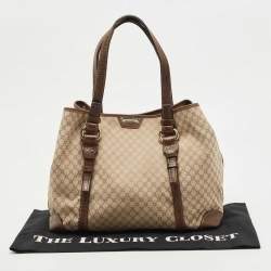 Pre Owned Celine Beige/Brown Macadam Canvas And Croc Embossed Tote