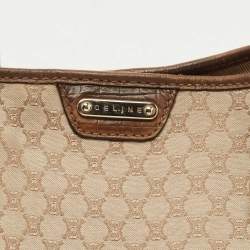 Pre Owned Celine Beige/Brown Macadam Canvas And Croc Embossed Tote