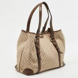 Pre Owned Celine Beige/Brown Macadam Canvas And Croc Embossed Tote
