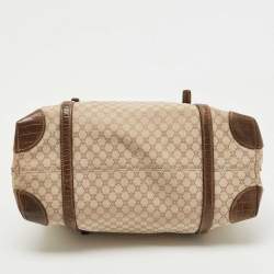 Pre Owned Celine Beige/Brown Macadam Canvas And Croc Embossed Tote