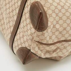 Pre Owned Celine Beige/Brown Macadam Canvas And Croc Embossed Tote