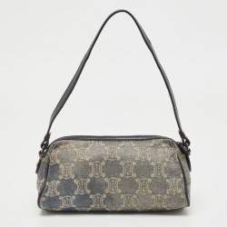 Pre Owned Celine Blue Macadam Denim and Leather Shoulder Bag