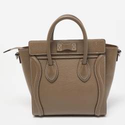 Celine Khaki Leather Nano Luggage Tote