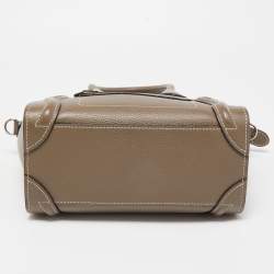 Celine Khaki Leather Nano Luggage Tote