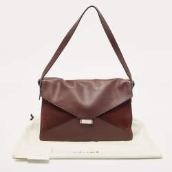 Pre Owned Celine Burgundy Leather and Suede Medium Diamond Shoulder Bag