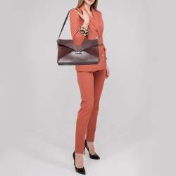 Pre Owned Celine Burgundy Leather and Suede Medium Diamond Shoulder Bag