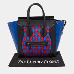 Pre Owned Celine Tricolor Leather and Jacquard Fabric Mini Luggage Tote