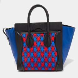 Pre Owned Celine Tricolor Leather and Jacquard Fabric Mini Luggage Tote