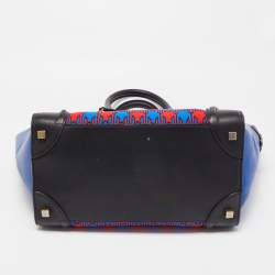 Pre Owned Celine Tricolor Leather and Jacquard Fabric Mini Luggage Tote