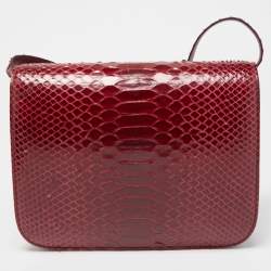 Pre Owned Celine Red Python Medium Classic Box Shoulder Bag
