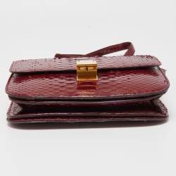 Pre Owned Celine Red Python Medium Classic Box Shoulder Bag