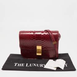 Pre Owned Celine Red Python Medium Classic Box Shoulder Bag