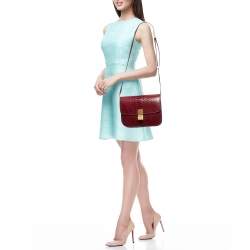 Pre Owned Celine Red Python Medium Classic Box Shoulder Bag