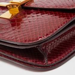 Pre Owned Celine Red Python Medium Classic Box Shoulder Bag