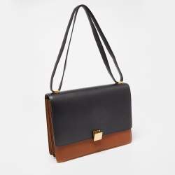 Pre Owned Celine Black/Tan Leather Large Case Flap Chain Bag