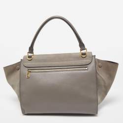 Pre Owned Celine Two Tone Grey Croc Embossed Leather and Suede Medium Trapeze Top Handle Bag