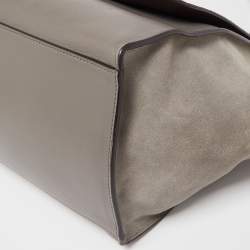 Pre Owned Celine Two Tone Grey Croc Embossed Leather and Suede Medium Trapeze Top Handle Bag