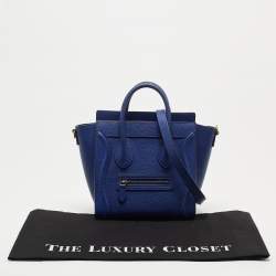 Pre Owned Celine Blue Grain Leather Nano Luggage Tote